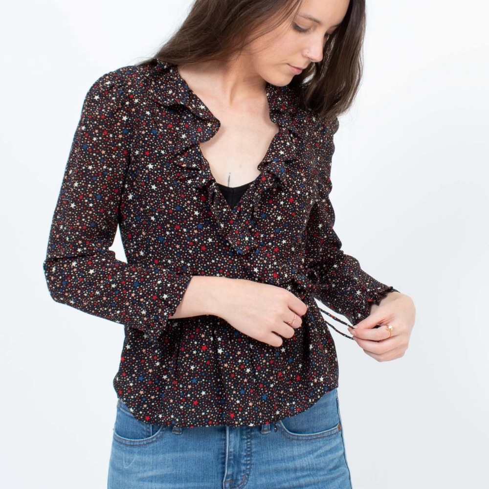 Madewell Women Silk Starry Night Print Wrap Blouse - Small